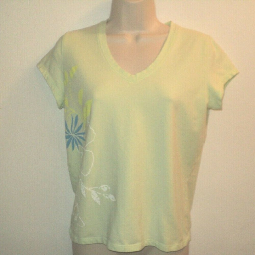 Fresh Produce Adult Size M Shirt Lime Green Floral
